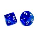 10-Seitige W&uuml;rfel Transparent-Blau mit Zahlen 1-10