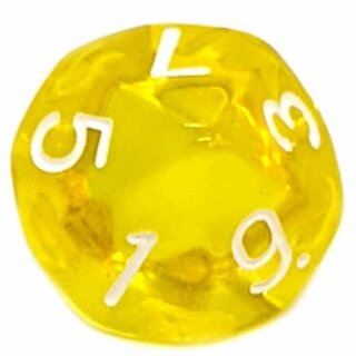 10-Seitiger W&uuml;rfel Transparent-Gelb mit Zahlen 1-10