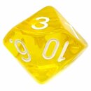 10-Seitiger W&uuml;rfel Transparent-Gelb mit Zahlen 1-10