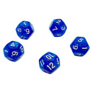 5er Set 12-Seitige W&uuml;rfel Glitter Blau Zahlen 1-12