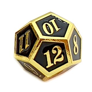 12 Seitiger Metall-W&uuml;rfel Gold-Schwarz mit Zahlen 1-12