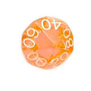 10-Seitige W&uuml;rfel Orange-Transparent mit Zahlen 00-90 W10