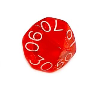 10-Seitige W&uuml;rfel Rot-Transparent mit Zahlen 00-90 W10