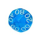 10-Seitige W&uuml;rfel Blau-Transparent mit Zahlen 00-90 W10