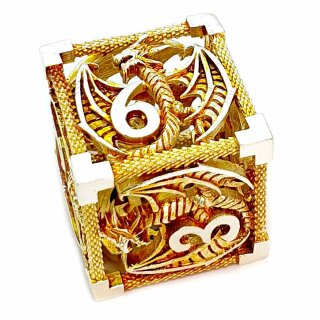6 Seitiger Metall-W&uuml;rfel Hohl Drachen Gold-Silberfarben Zahlen