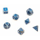 7er Set Metall-W&uuml;rfel Silber-Blau mit Zahlen W4-W20...