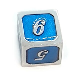 6 Seitiger Metall-W&uuml;rfel Silber-Blau mit Zahlen Klein