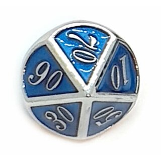10 Seitiger Metall-W&uuml;rfel Silber-Blau mit Zahlen 00-90 Klein